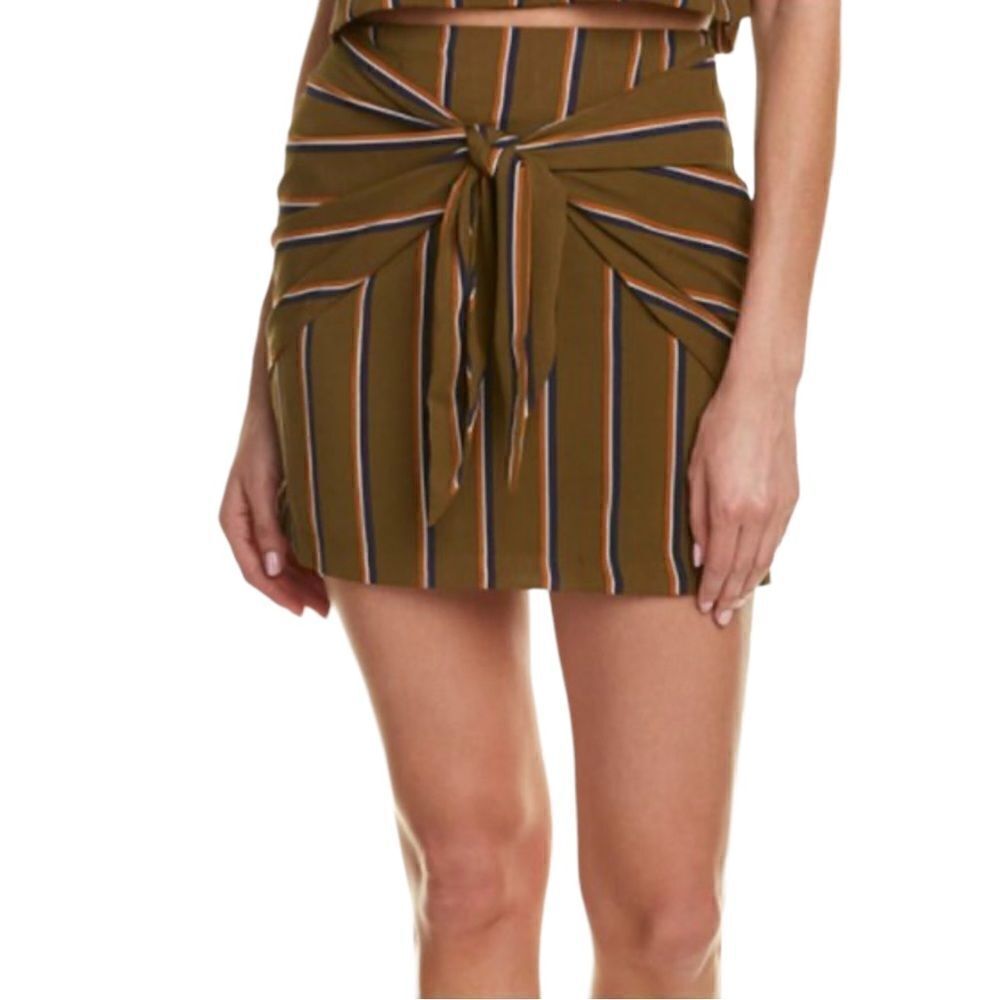 J.O.A Olive Stripe Women’s Tie Front Mini Skirt size L